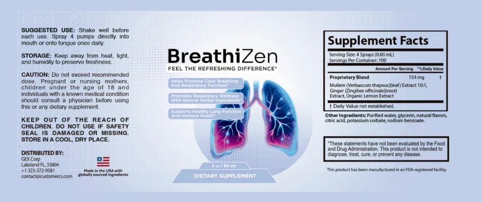 BreathiZen Supplement Facts panel